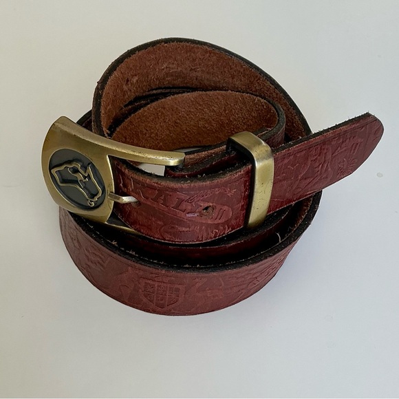 Source Unknown Other - Australia Brown Embossed 100 Leather Solid brass Buckle 42 105 Western Statement